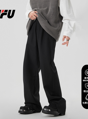 JFU 垂感休闲裤西裤男直筒黑色阔腿长裤子潮牌高级感美式春秋