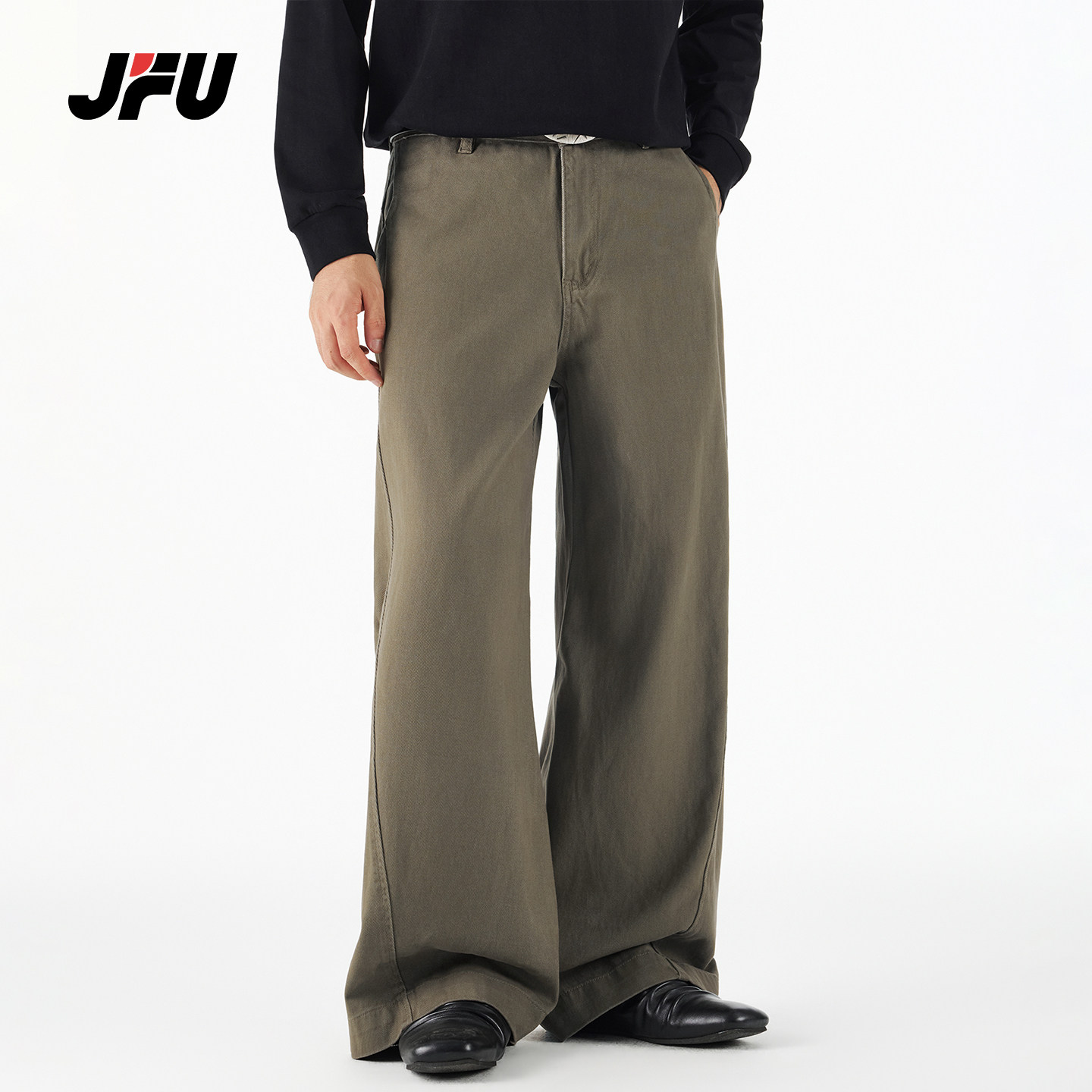 JFU潮牌男士复古阔腿牛仔裤