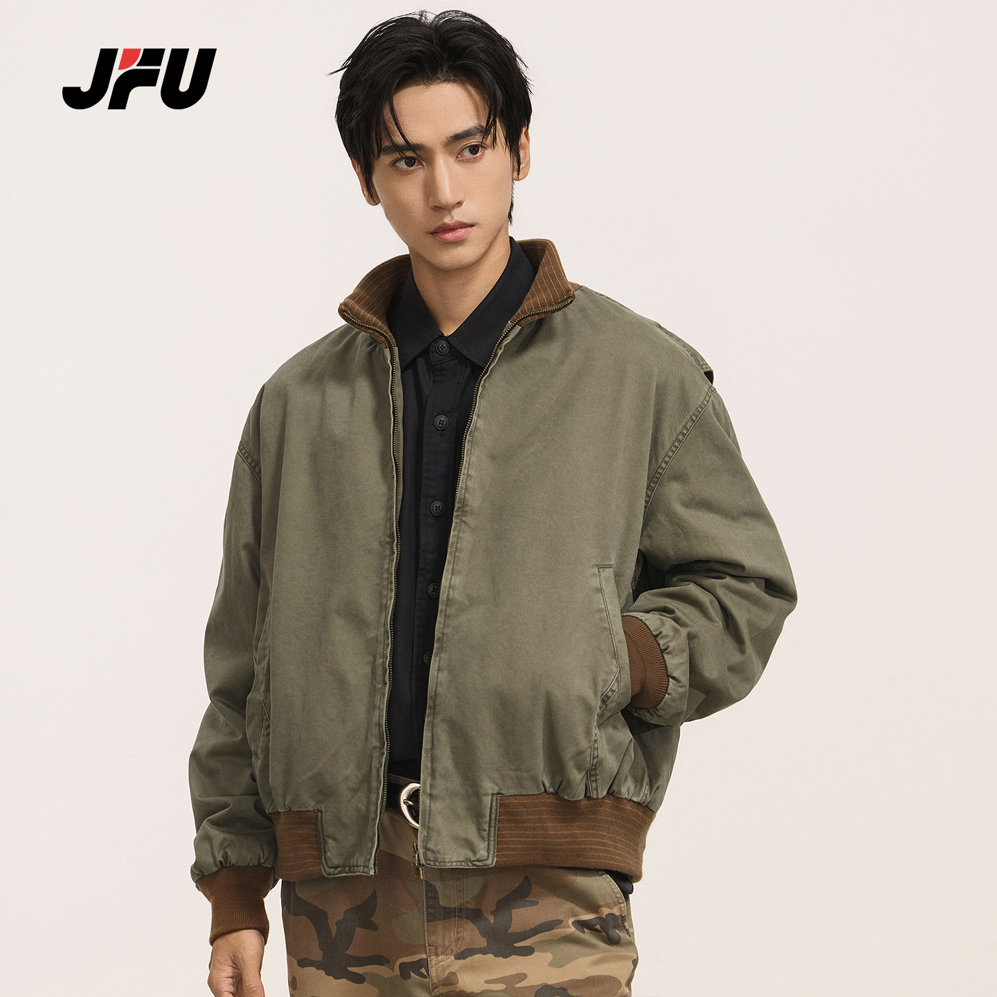 JFU潮牌秋冬军绿飞行员夹克男
