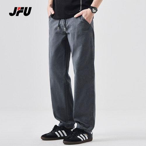 JFU潮牌复古工装阔腿牛仔裤男