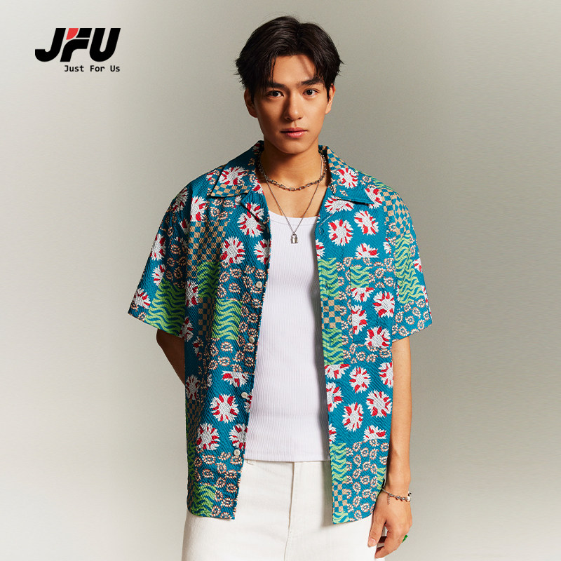 JFU复古夏威夷沙滩衬衫图片