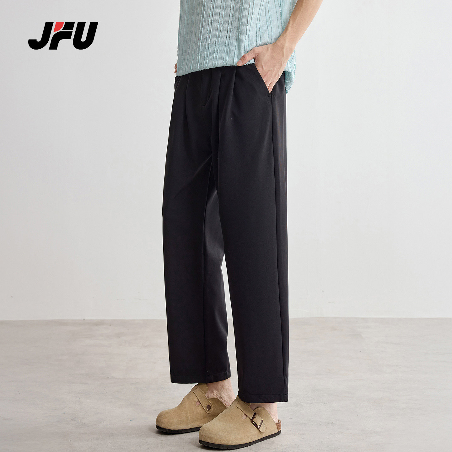 JFU潮牌 春季新款美式复古直筒九分休闲裤男宽松阔腿垂感西装裤