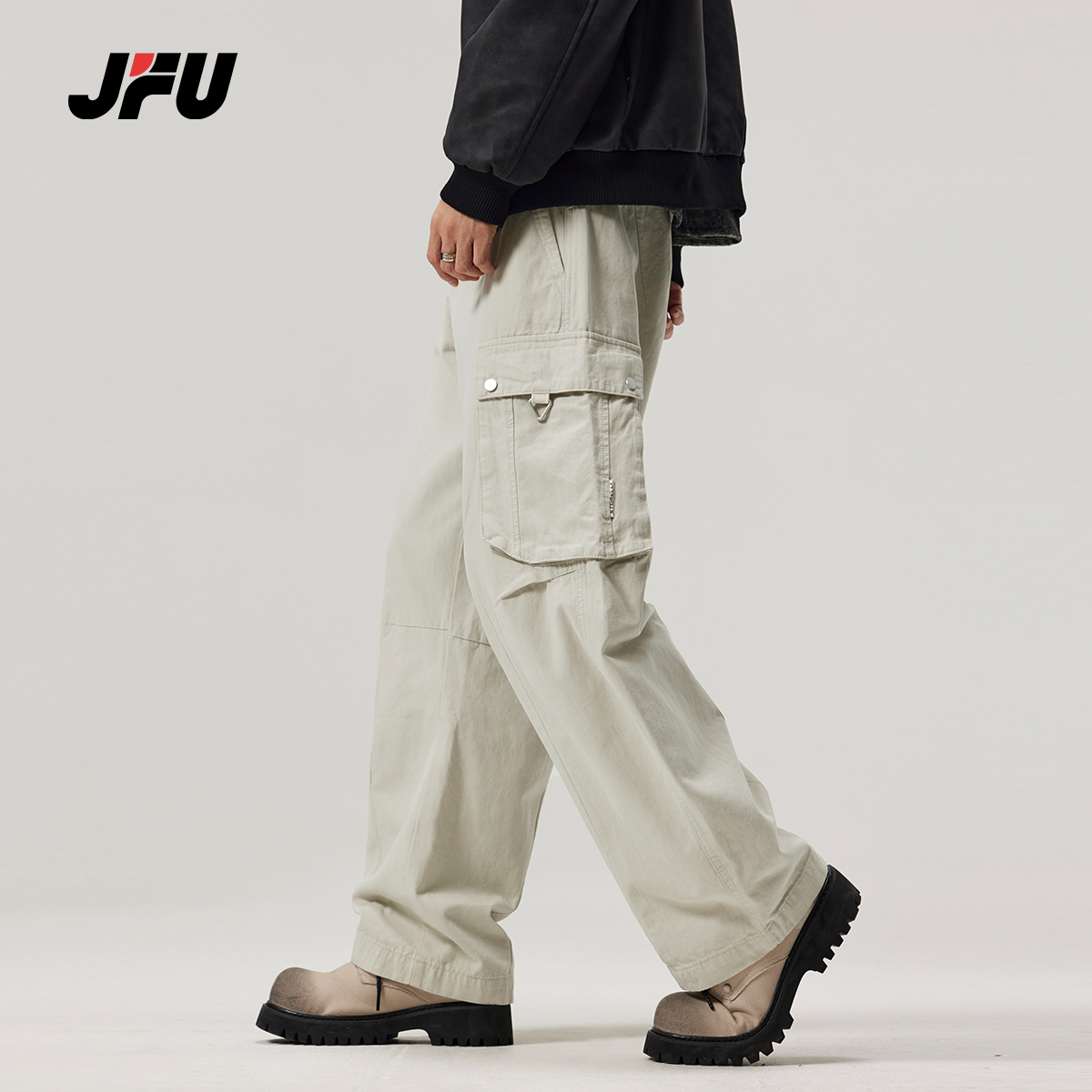 JFU春秋季多口袋工装裤男美式直筒宽松潮牌重工洗水阔腿休闲裤子
