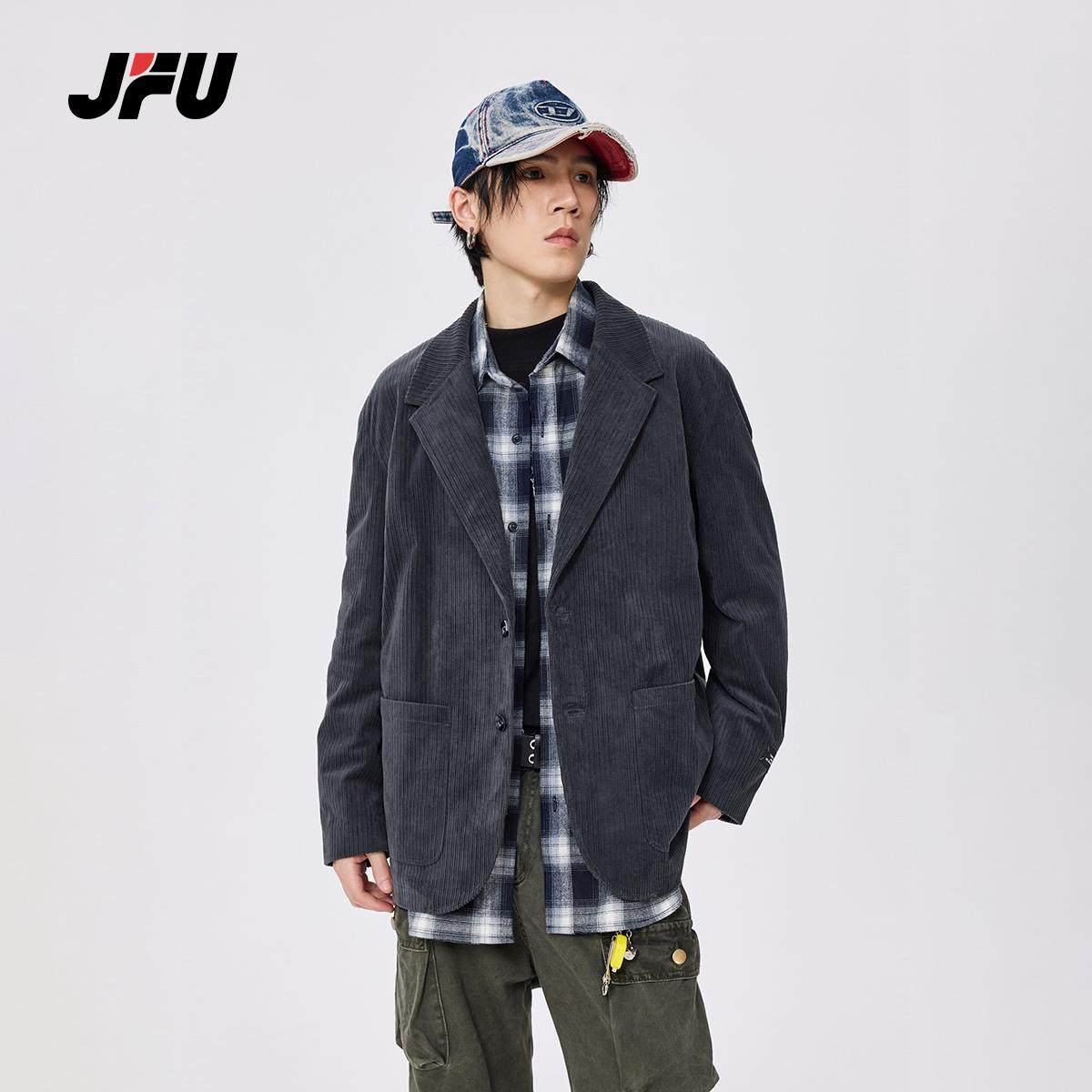 JFU秋季复古宽松痞帅休闲西装男士2024年高级感潮流大码百搭外套