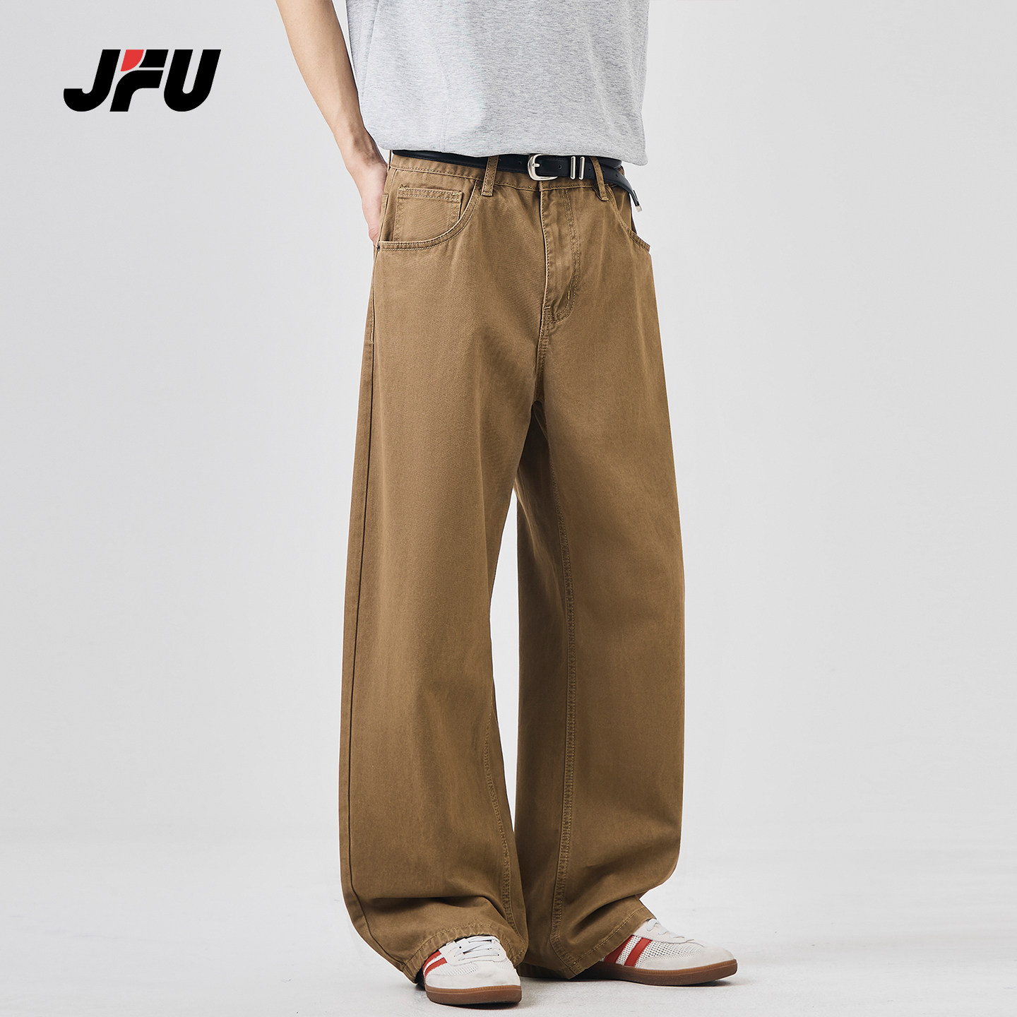 JFU潮牌 美式复古水洗阔腿牛仔裤男百搭宽松直筒垂感显瘦休闲长裤