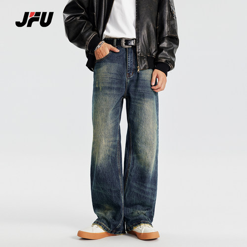 美式直筒裤JFU水纹阔腿休闲秋冬