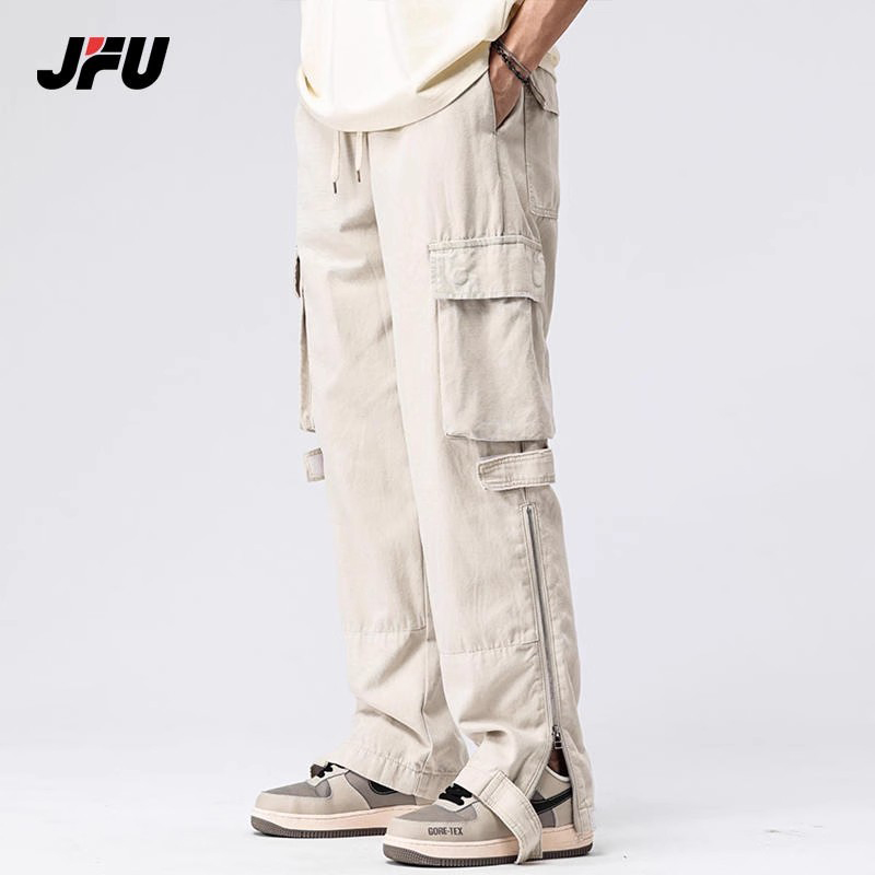 JFU春秋新款长裤2025爆款高街工装裤男生美式复古直筒宽松牛仔裤