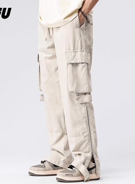JFU秋冬新款长裤2025爆款高街工装裤男生美式复古直筒宽松牛仔裤