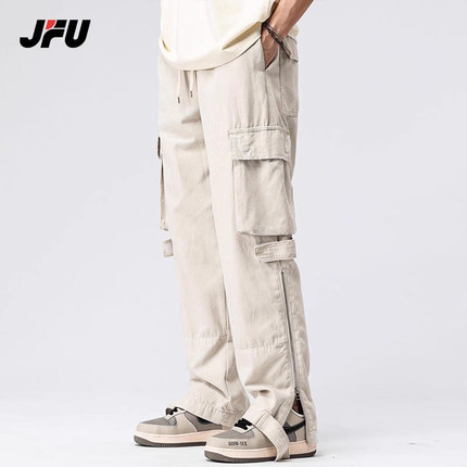 JFU春秋新款长裤2025爆款高街工装裤男生美式复古直筒宽松牛仔裤