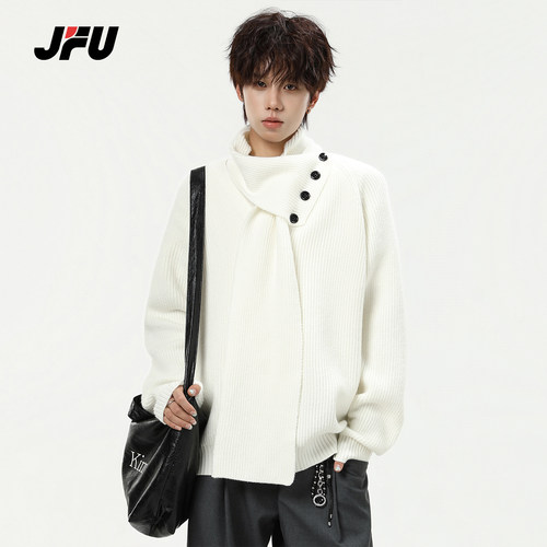 JFU潮牌美式复古V领上衣针织衫