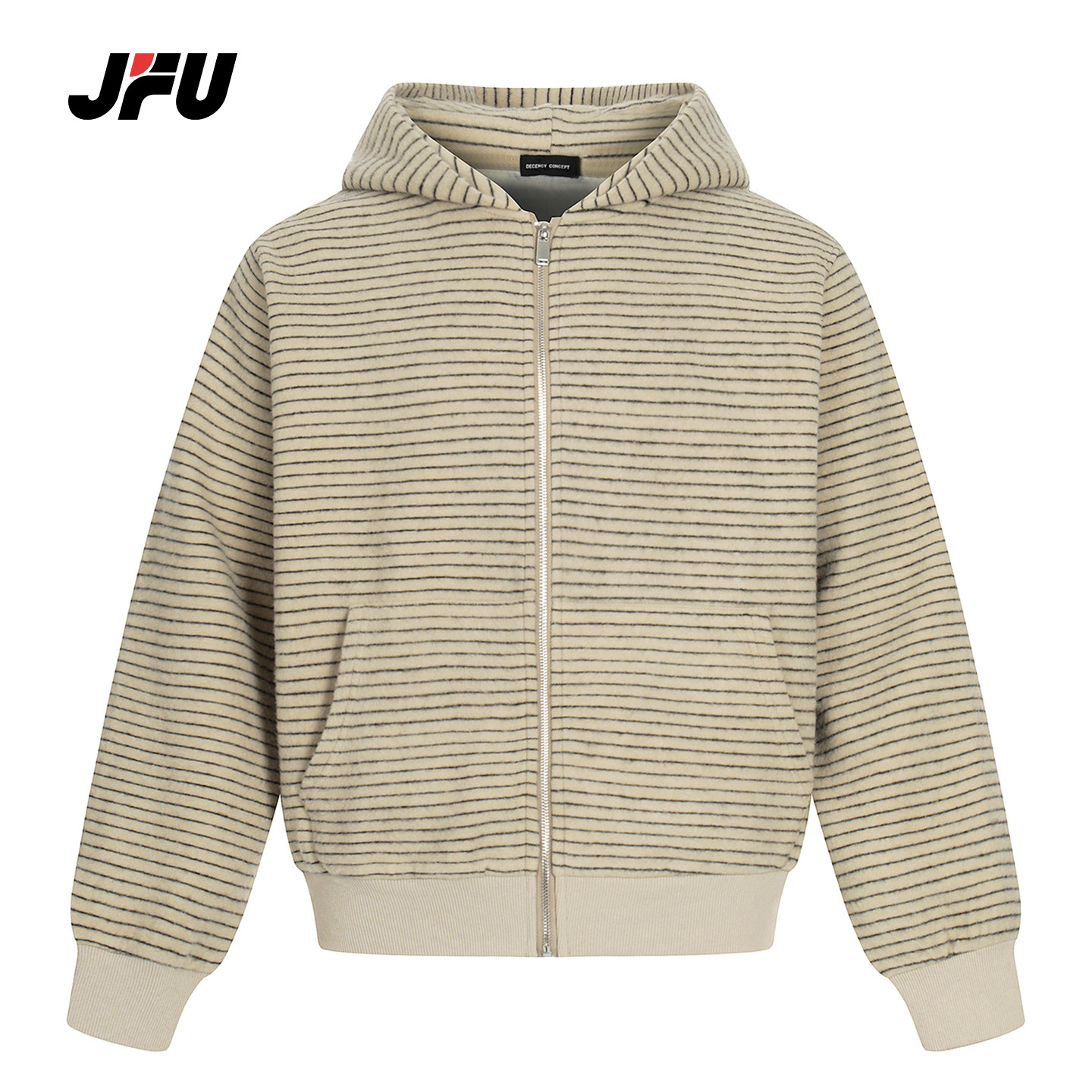 JFU潮牌 秋季美式复古宽松连帽条纹卫衣男款休闲长袖开衫上衣外套