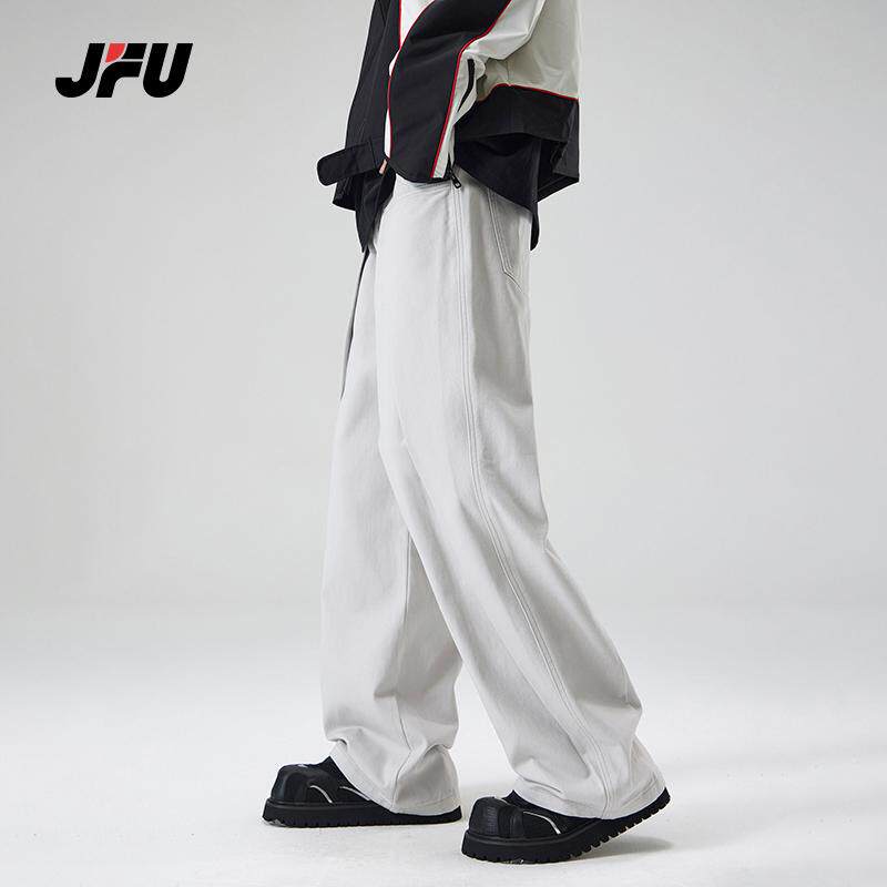 JFU白色牛仔裤夏季直筒裤