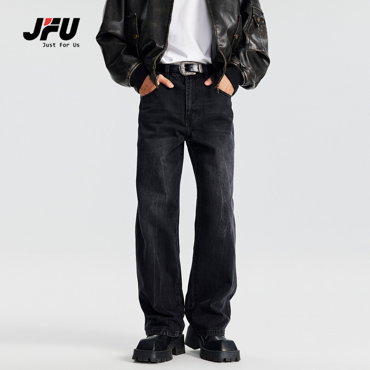 JFU秋冬美式vibe高街宽松阔腿高级感cleanfit直筒休闲牛仔裤男,男装,牛仔裤,淘宝优惠券,粉丝福利购,淘宝优惠卷