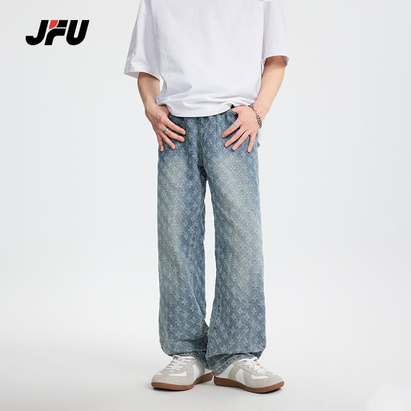 JFU美式高街提花牛仔裤