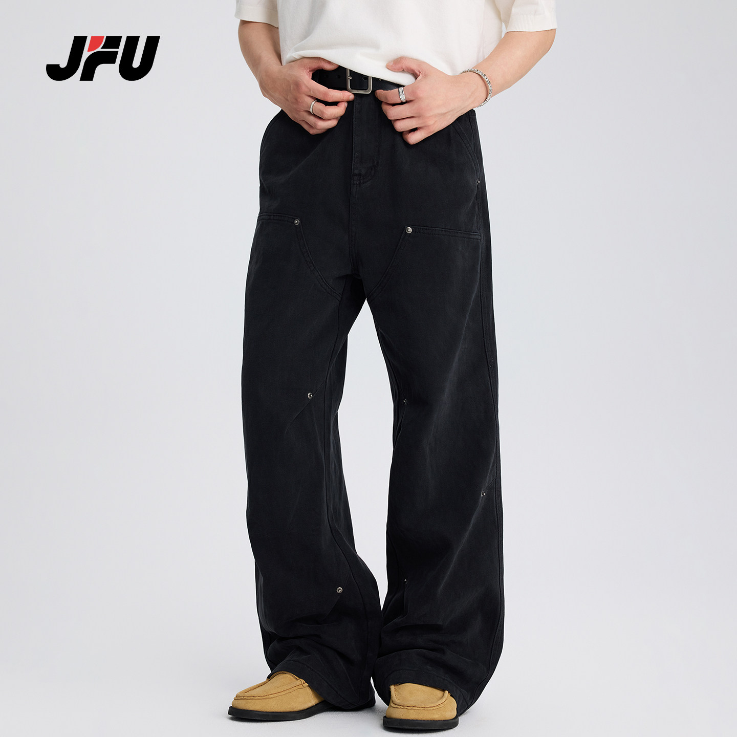 JFU潮牌 春秋美式复古直筒工装休闲裤男款宽松阔腿拖地长裤子