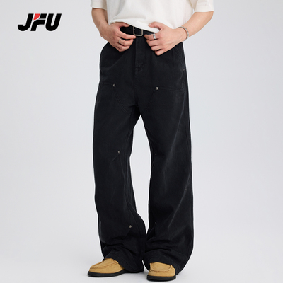 JFU潮牌 春秋美式复古直筒工装休闲裤男款宽松阔腿拖地长裤子