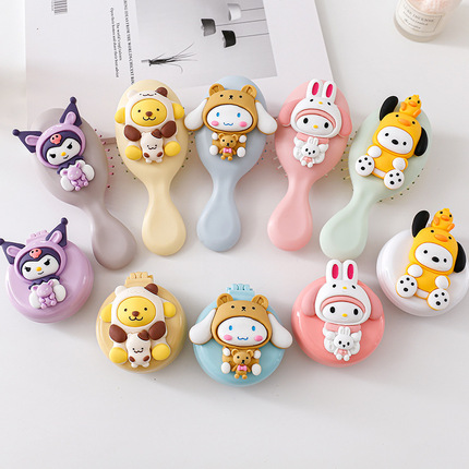Cute Portable Mini Air Cushion Comb for Children and Girls, Foldable Airbag Comb, Massage Comb with Mirror