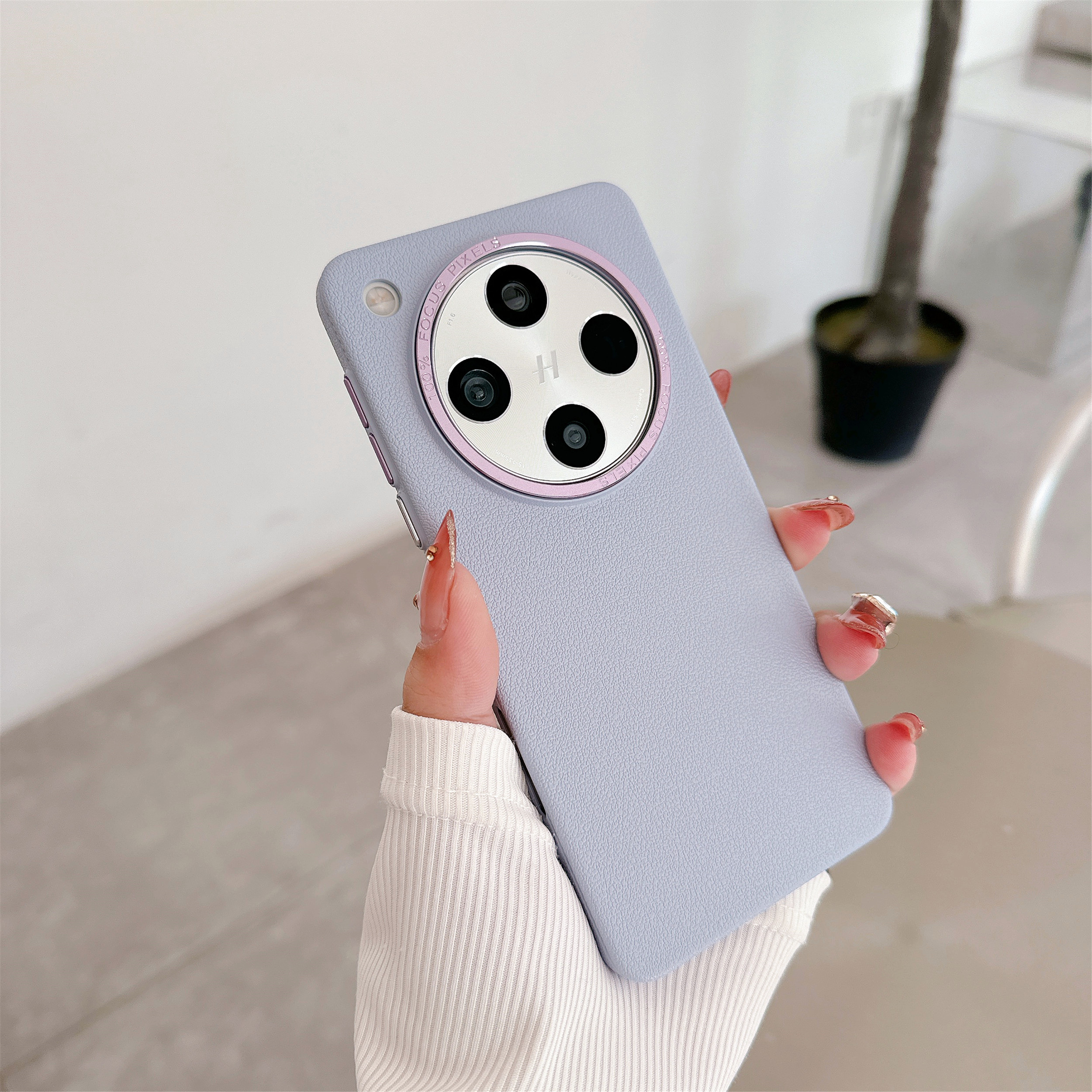 ins风浅蓝色荔枝纹适用oppofindx8手机壳新款vivoX200Promini全包磨砂防摔金属镜框高级感大孔散热男女手机套