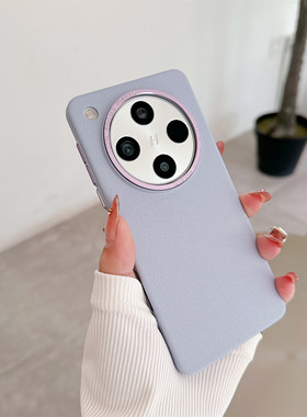 ins风浅蓝色荔枝纹适用oppofindx8手机壳新款vivoX200Promini全包磨砂防摔金属镜框高级感大孔散热男女手机套