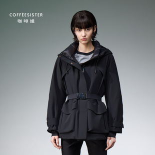 coffeesister咖啡姐连帽冲锋衣一手长A型收腰户外羽绒服CAJD1800