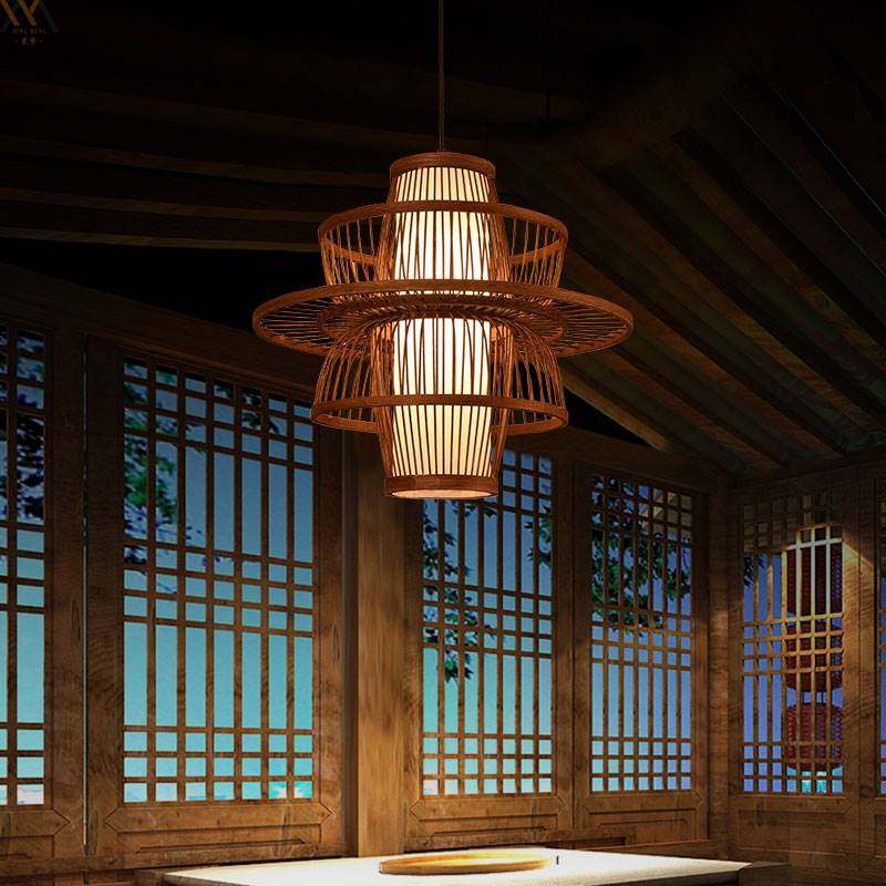 中式复古竹艺餐厅客厅包厢包间吊灯火锅店茶楼禅意仿古编织竹编灯