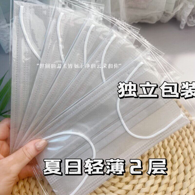新款夏季2层薄款透气一次性口罩浅卡其灰 学生女神潮款 独立包装