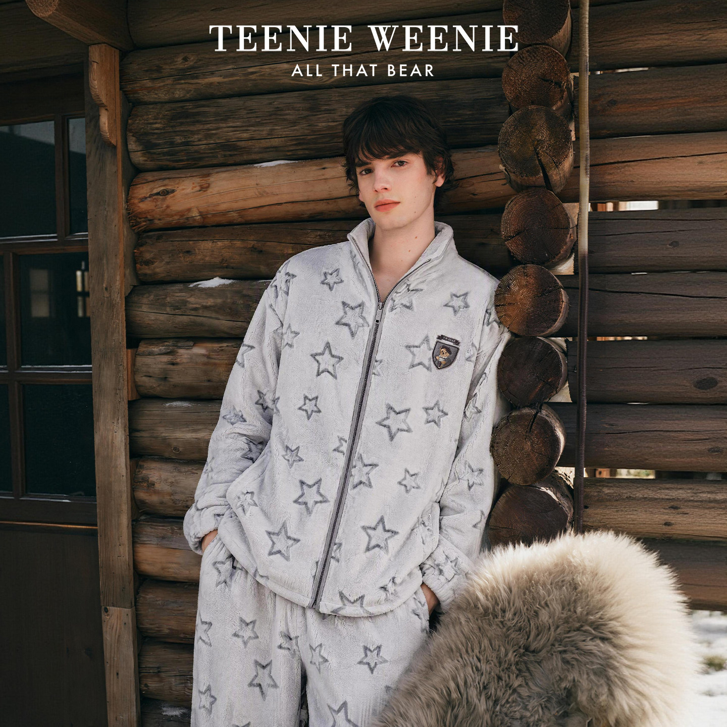 TeenieWeenie睡衣男款2026新款秋冬剪花绒加绒加厚情侣家居服女