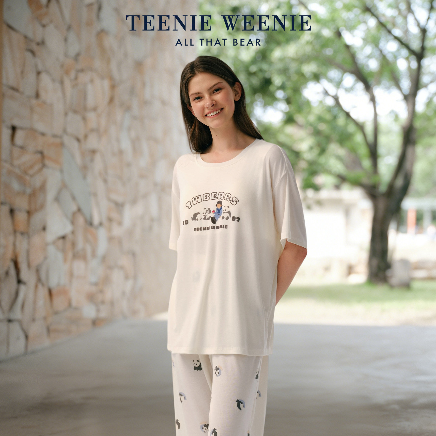 TeenieWeenie小熊莱赛尔睡衣女夏季新款带胸垫印花短袖家