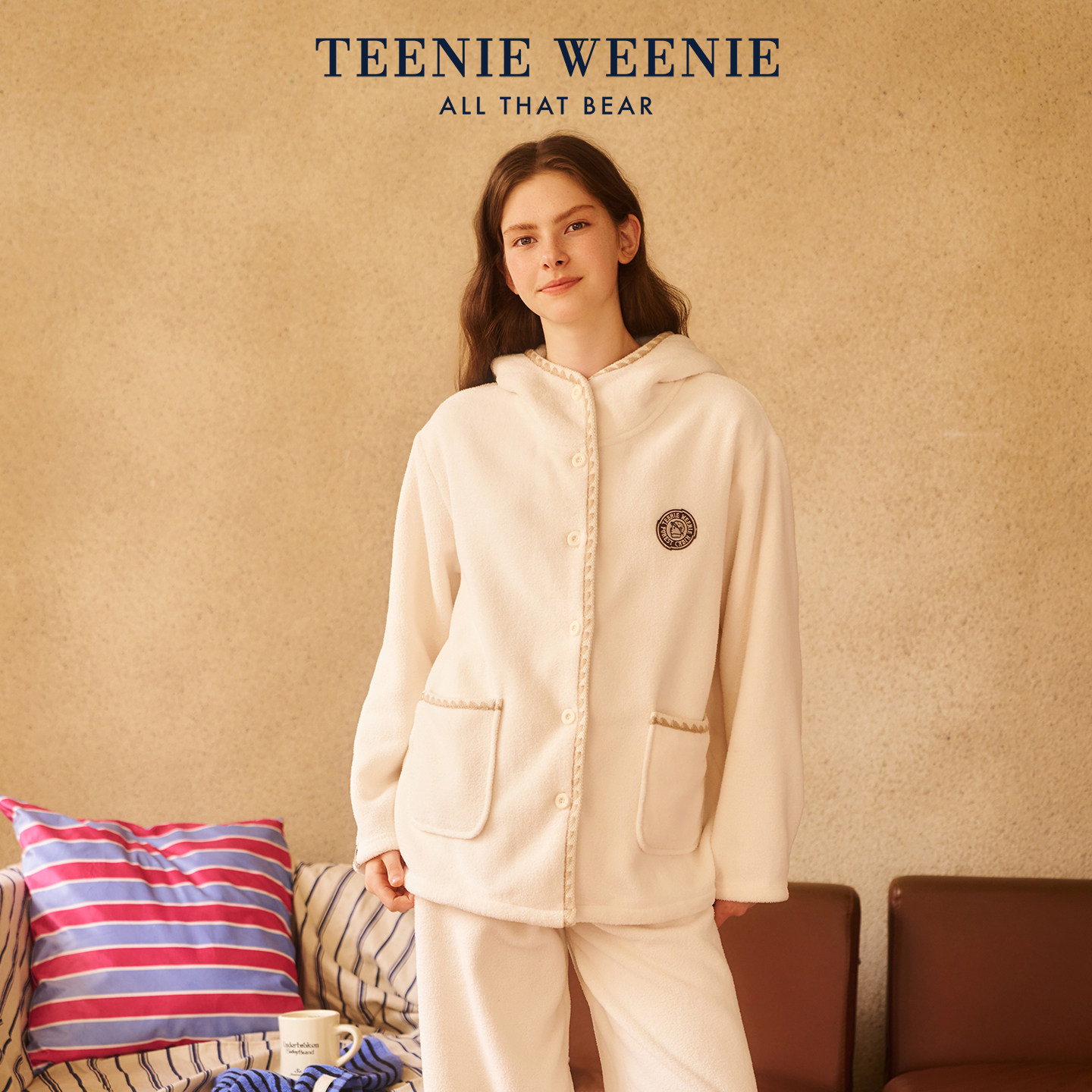 TeenieWeenie小熊睡衣女2026秋冬季加绒加厚果粒绒家居服套装女