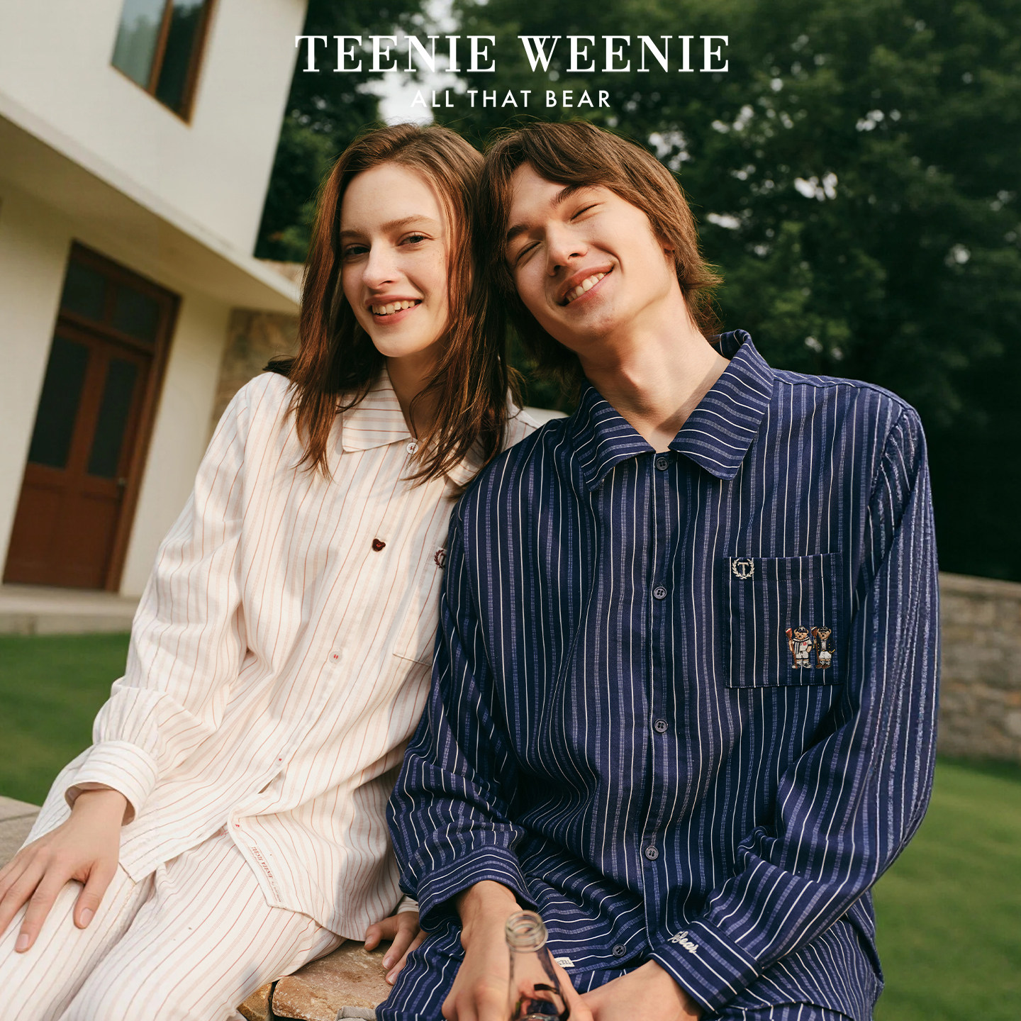 TeenieWeenie小熊睡衣女款梭织棉条纹家居服套装四季男生