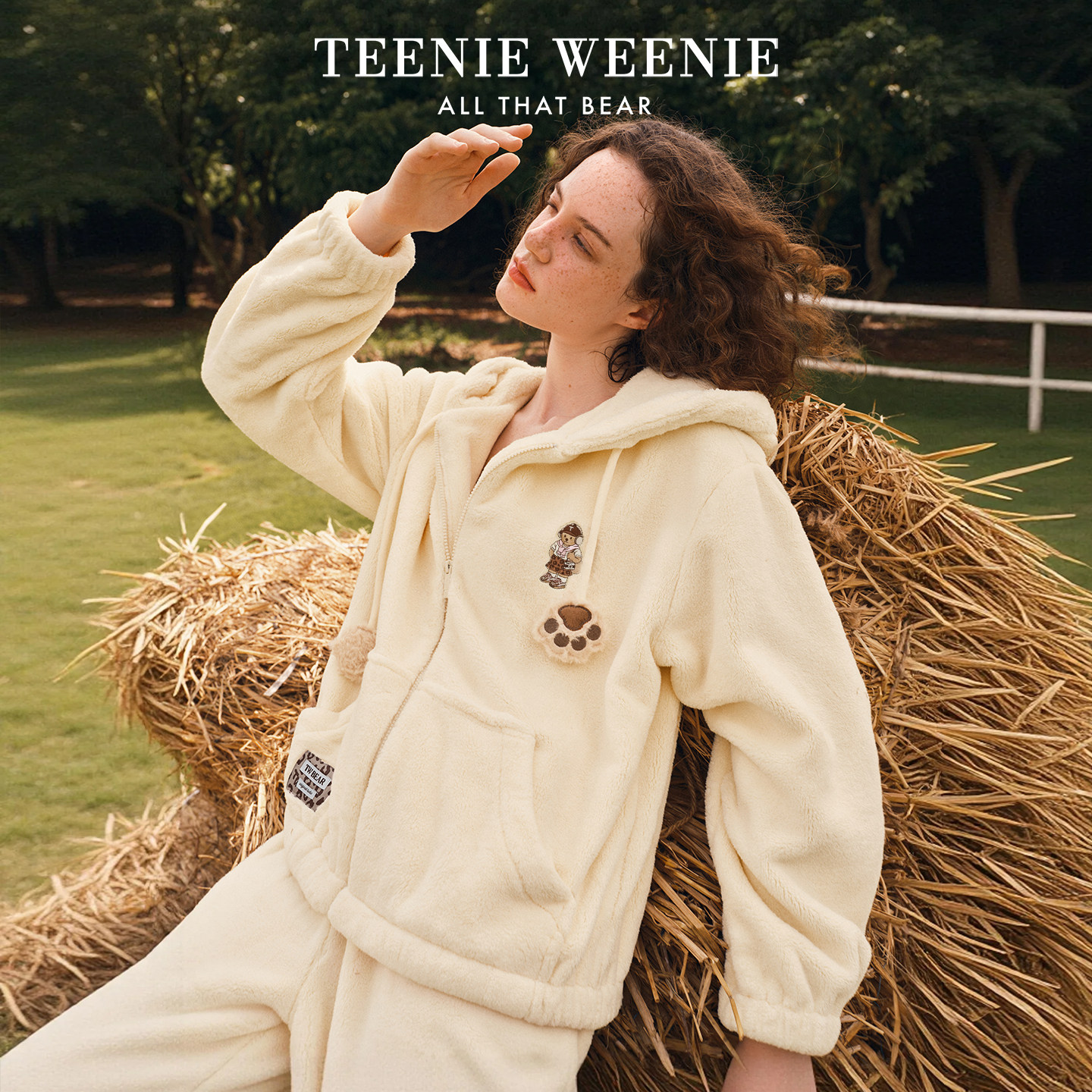 TeenieWeenie小熊加绒睡衣女2026新款冬季加厚保暖连帽家居服套装