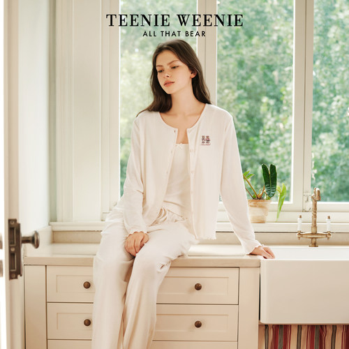 TeenieWeenie小熊睡衣女士2025秋季新款吊带开衫三件套家居服套装