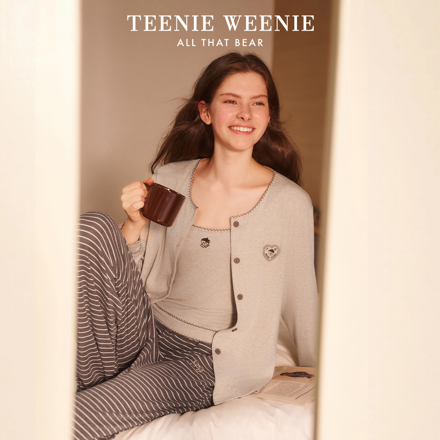 TeenieWeenie小熊女士睡衣吊带开衫三件套2026新款秋