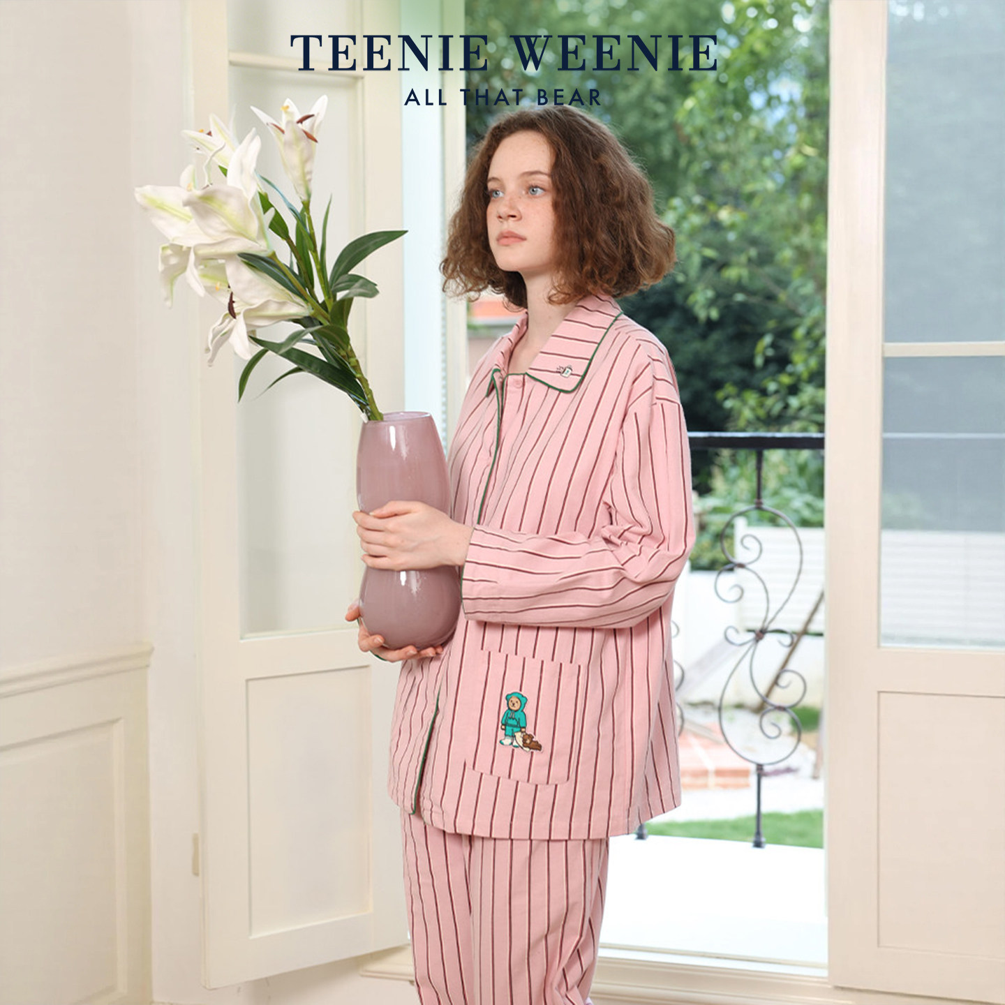 TeenieWeenie小熊睡衣女士春秋新款长袖亲肤条纹家居服高