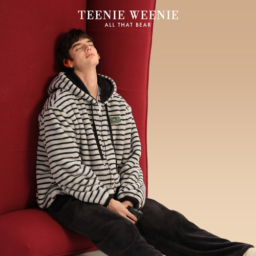 小熊情侣睡衣女秋冬季加厚家居服