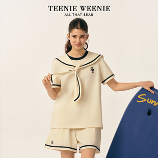 夏纯棉舒适透气海军风家居服套装 TeenieWeenie小熊睡衣女2025新款