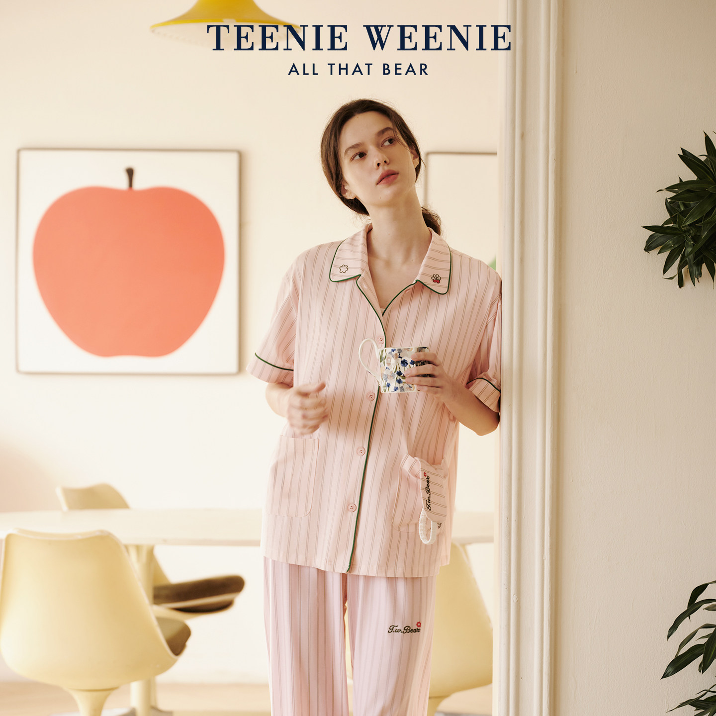 TeenieWeenie小熊刺绣条纹睡衣女士春夏高级感夏季柔软家