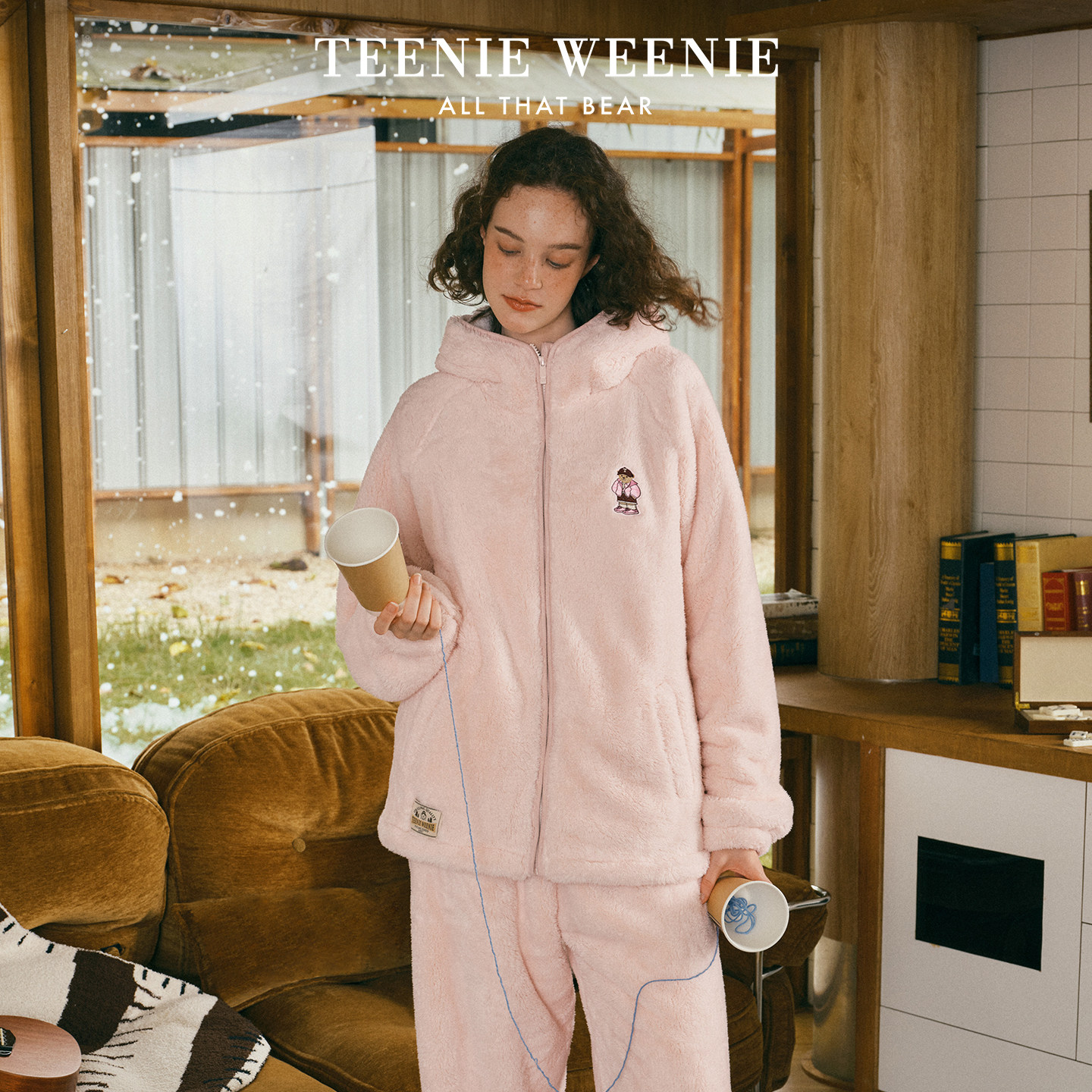 TeenieWeenie小熊睡衣女士新款秋冬季加厚保暖连帽开衫家居服套装
