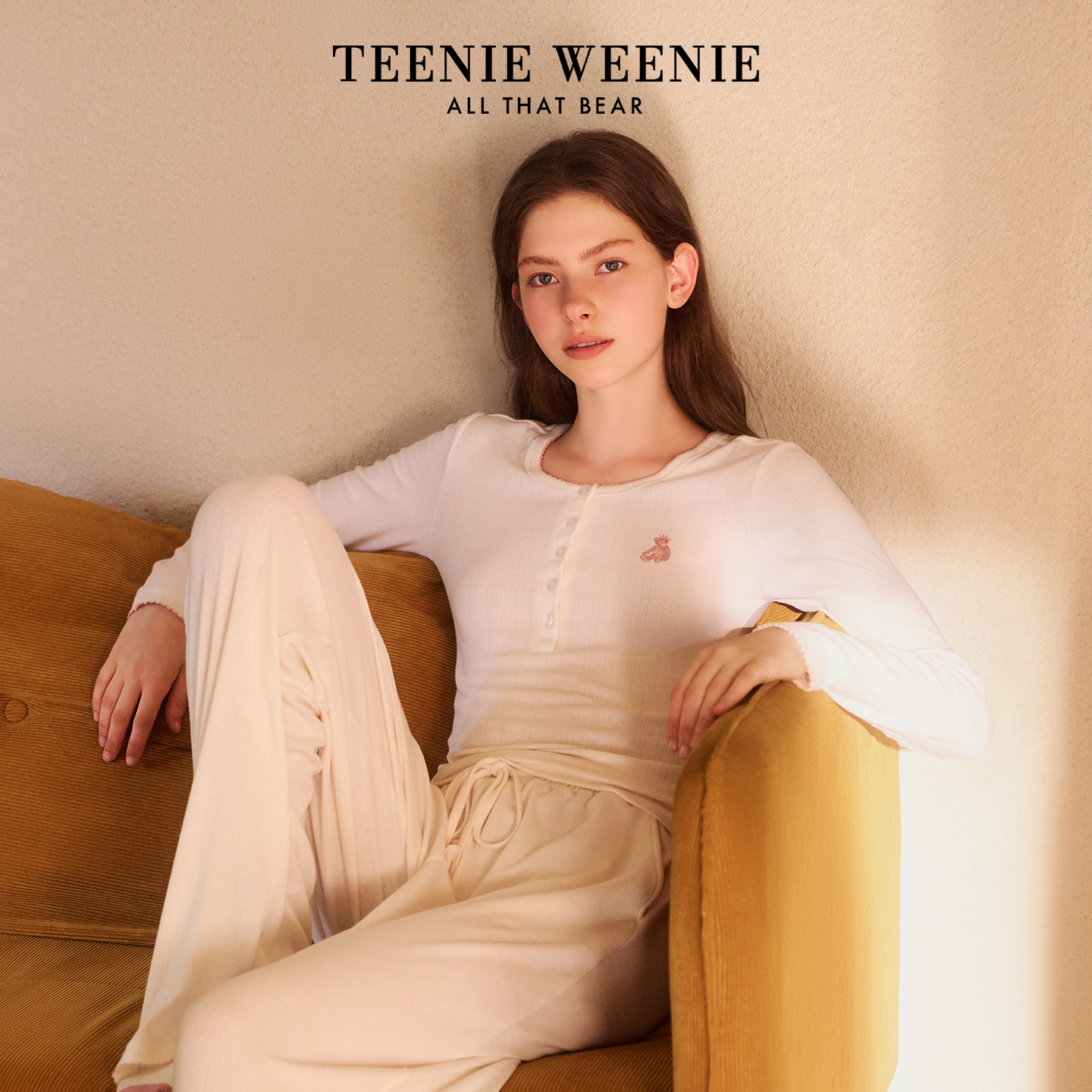 TeenieWeenie小熊睡衣秋女款2025新款正肩宽松舒适温柔家居服套装