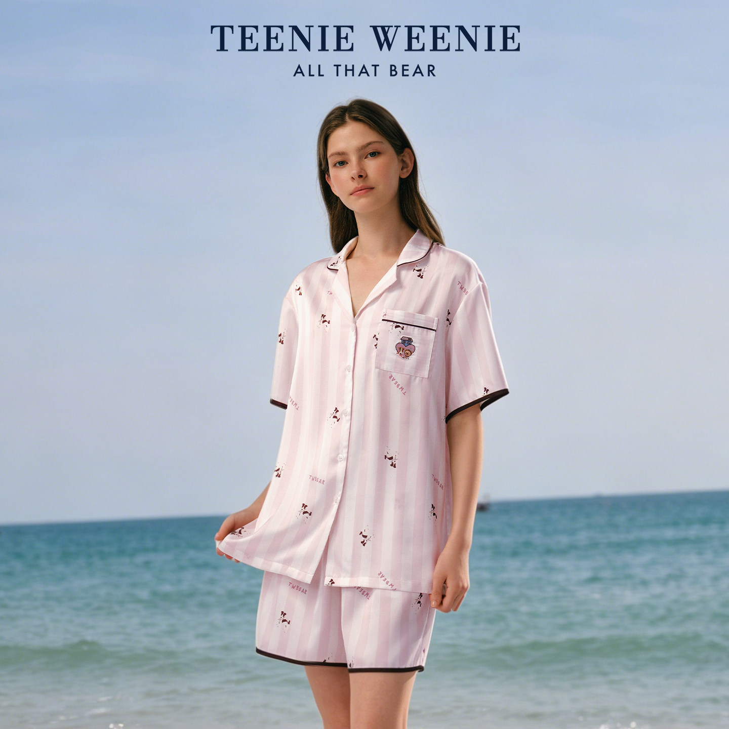 TeenieWeenie小熊冰丝女款睡衣夏季凉感2026新款水光绸短袖家居服图片