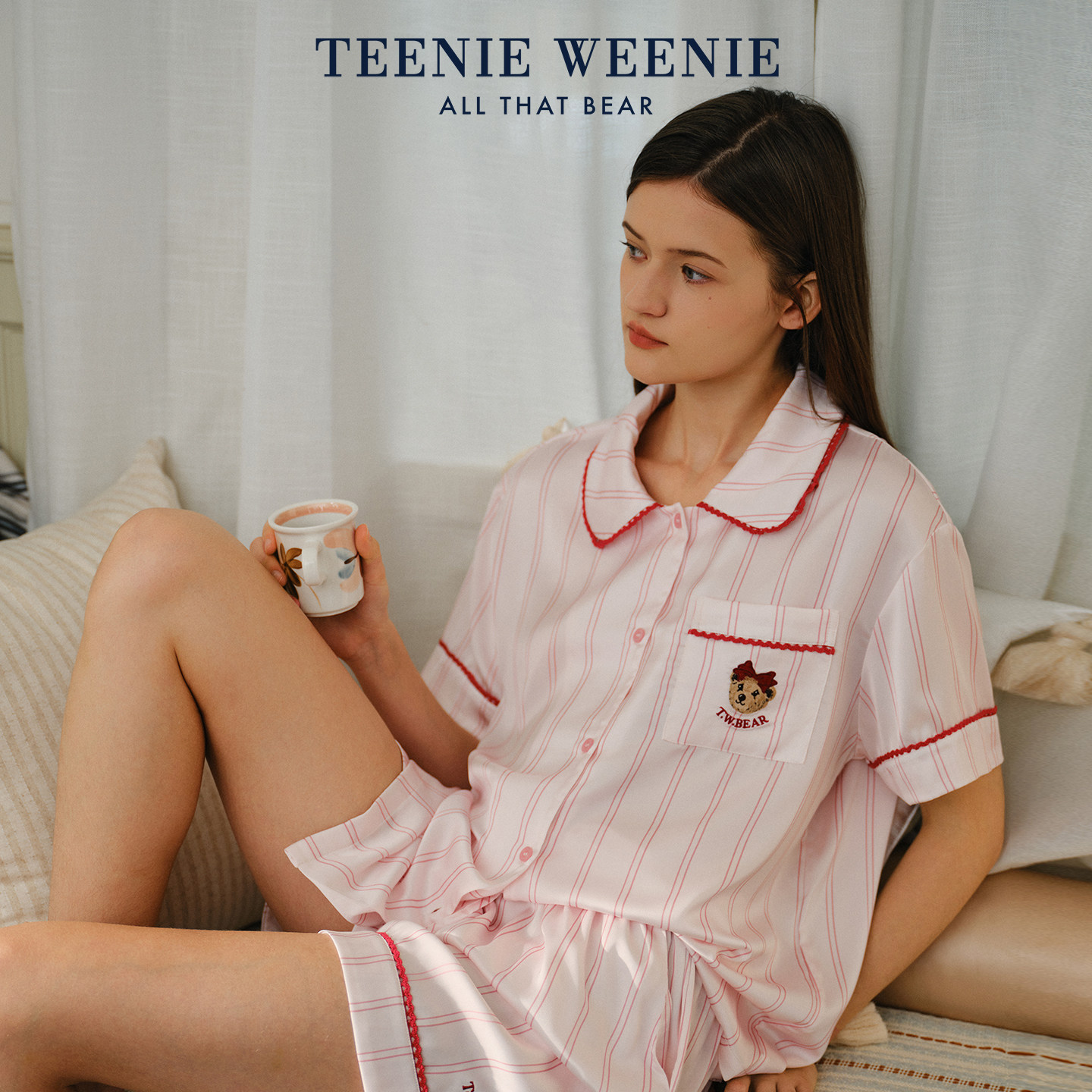 TeenieWeenie小熊刺绣睡衣女款2026新款夏季冰丝凉感
