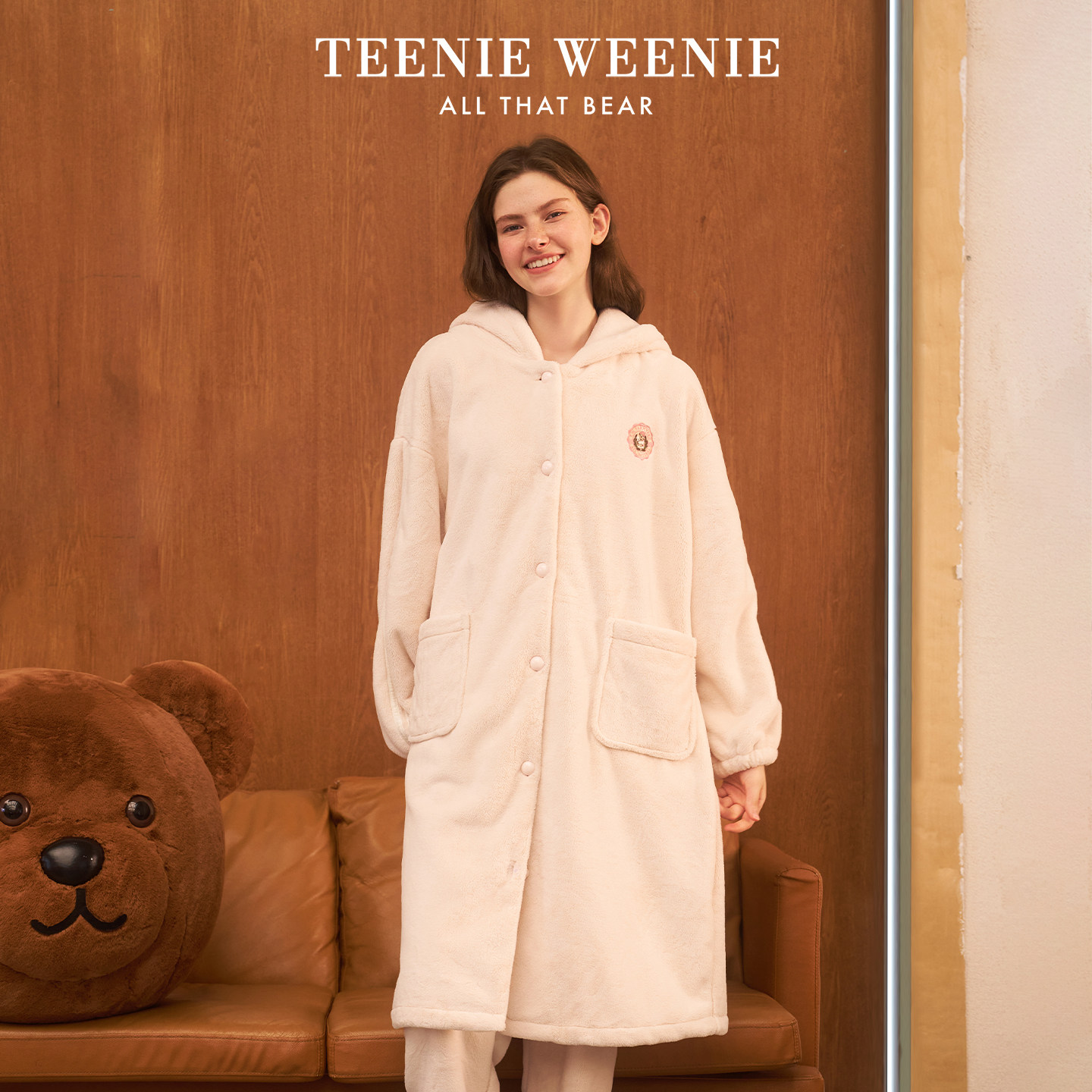 TeenieWeenie小熊睡衣女2026秋冬新款长袍加厚情侣保