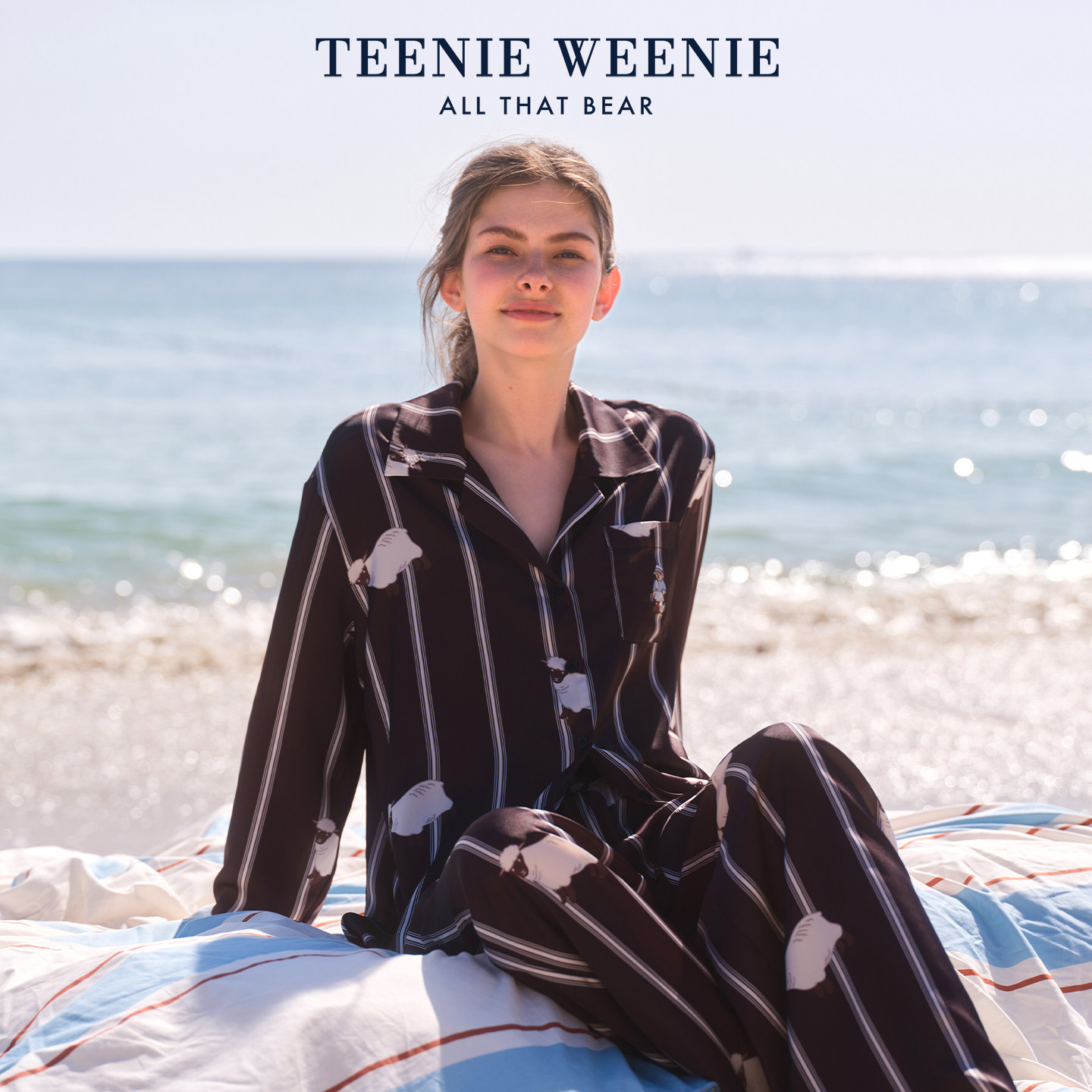 TeenieWeenie小熊冰丝睡衣女士2026新款春夏季凉感印