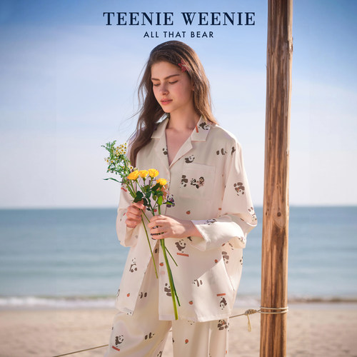 TeenieWeenie小熊女款睡衣水光绸春夏新款凉感冰丝长袖睡衣家居服