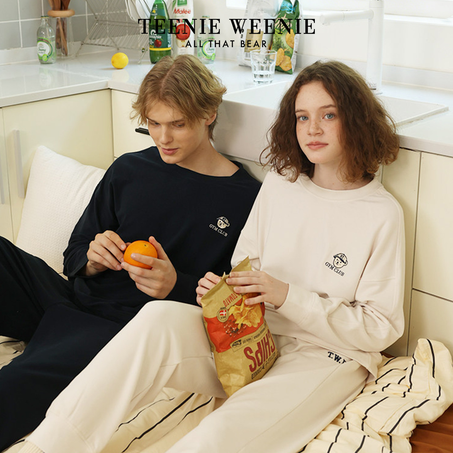 TeenieWeenie小熊睡衣女秋冬简约长袖家居服套装情侣20