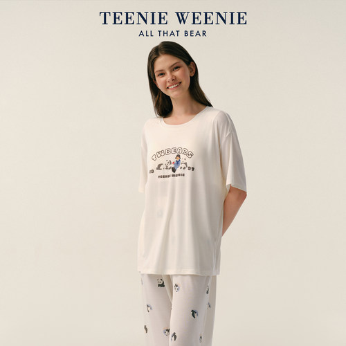 TeenieWeenie小熊莱赛尔睡衣女夏季新款带胸垫印花短袖家居服套装