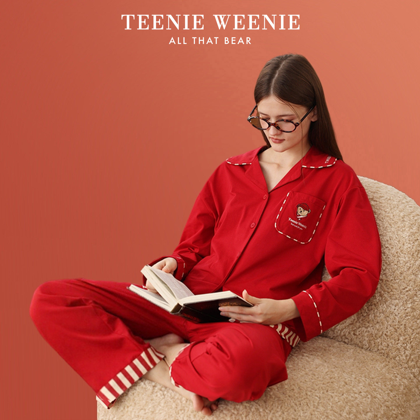 TeenieWeenie小熊纯棉睡衣女士本命年红色七夕送礼情侣家