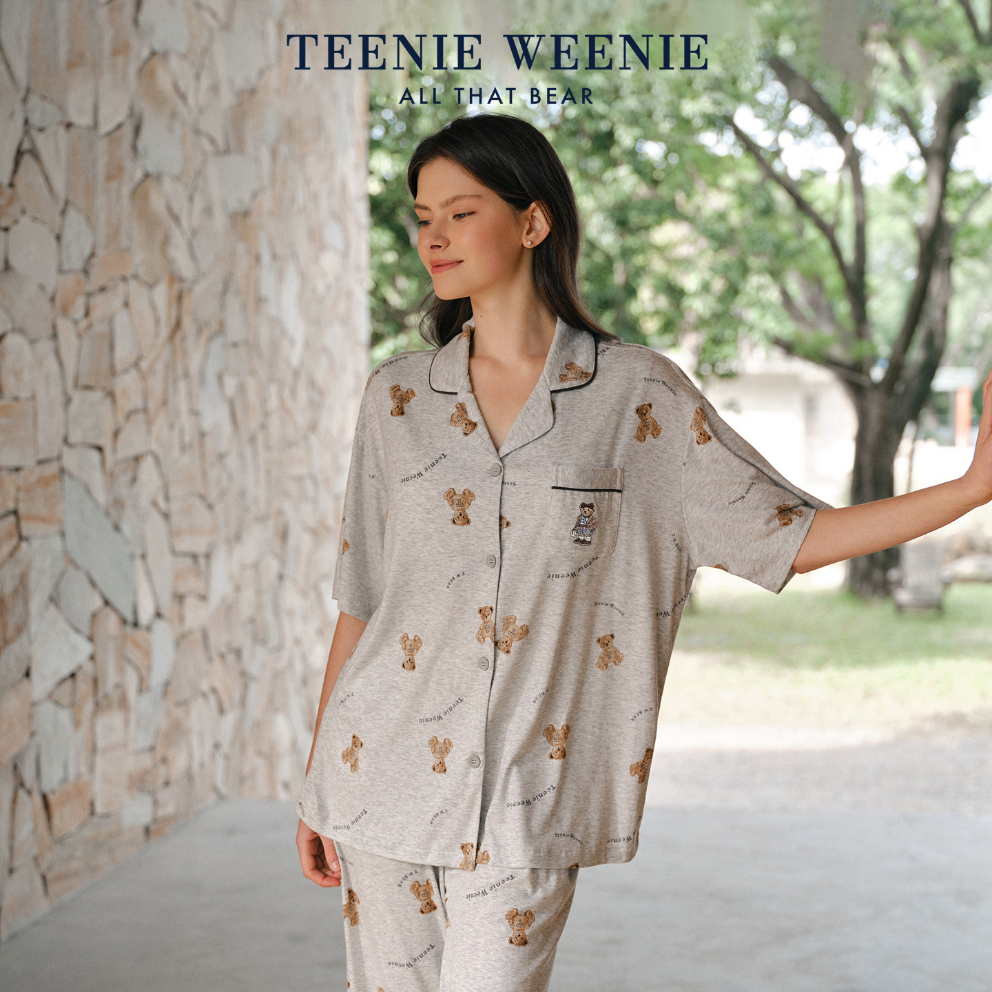 TeenieWeenie小熊莱赛尔睡衣女款春夏季短袖套装可爱印花