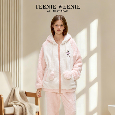 TeenieWeenie小熊女款秋冬睡衣加绒加厚保暖女士刺绣家居服套装