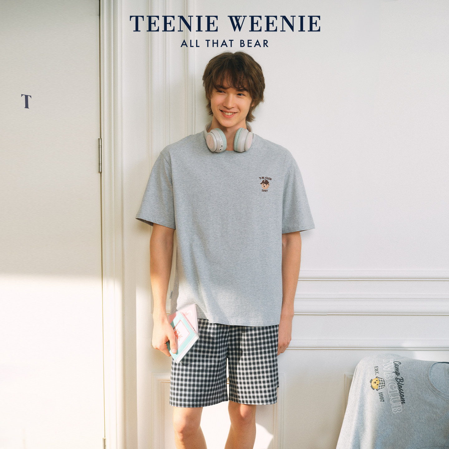 TeenieWeenie小熊情侣纯棉睡衣男2026新款夏季格纹宽